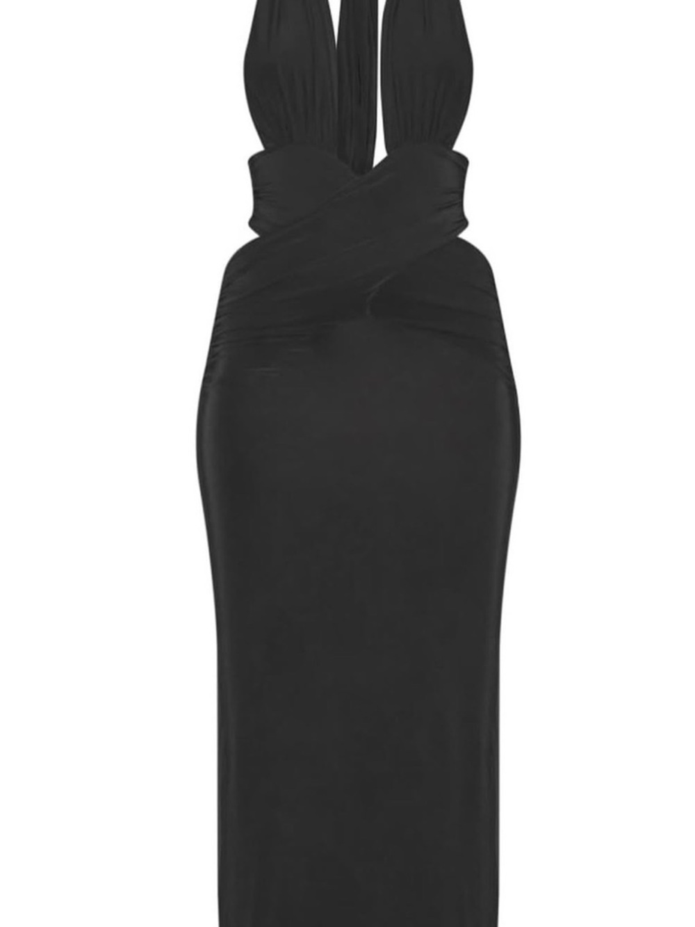 Semi formal sorority Black Halter Maxi Dress with Twist Front